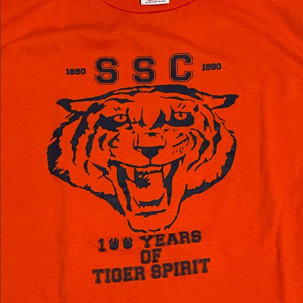 Jerzees Vintage Single Stitch Bright Orange Tiger Graphic Tee - Picture 3 of 5